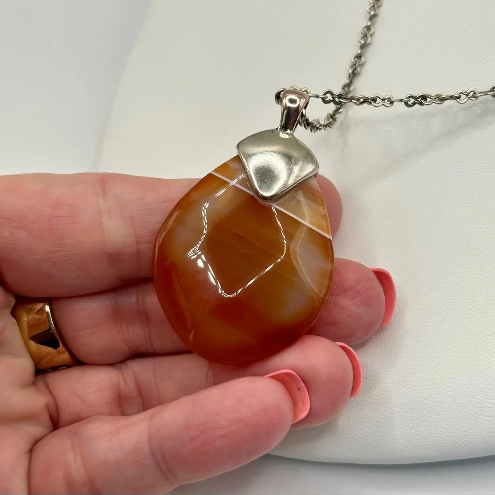 Lia Sophia Kiam Family Silver & Agate Stone Pendant Necklace